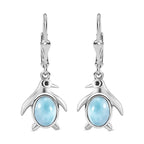 Larimar ,  Black Spinel  Solitaire Lever Back Earring in rhodium Sterling Silver 2.85 ct  3.086  Ct.
