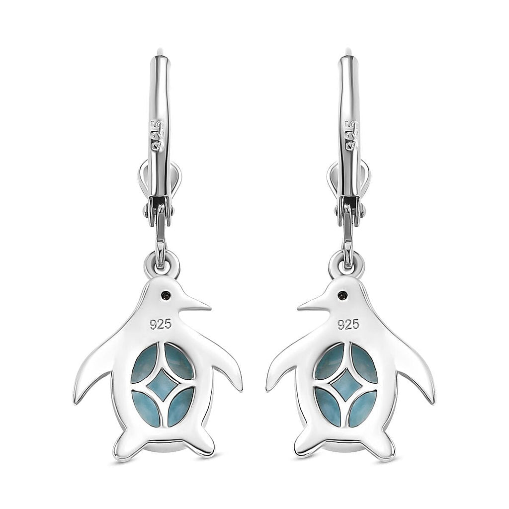 Larimar ,  Black Spinel  Solitaire Lever Back Earring in rhodium Sterling Silver 2.85 ct  3.086  Ct.