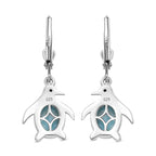Larimar ,  Black Spinel  Solitaire Lever Back Earring in rhodium Sterling Silver 2.85 ct  3.086  Ct.