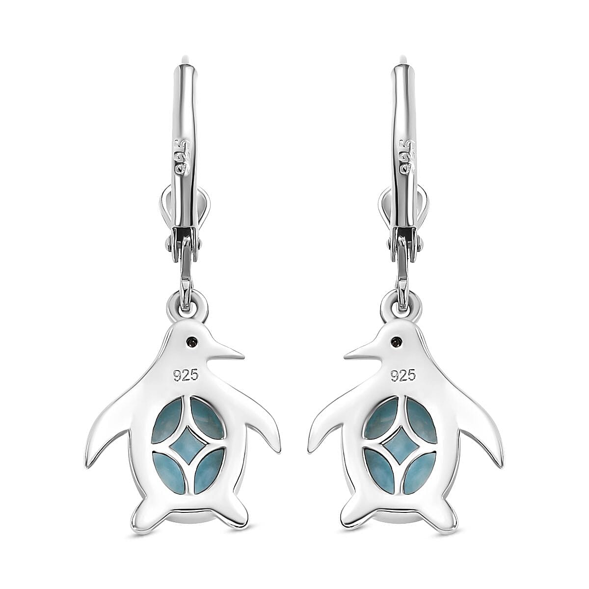 Larimar, Black Spinel Penguin Earrings in Rhodium Overlay Sterling Silver 7829926 6