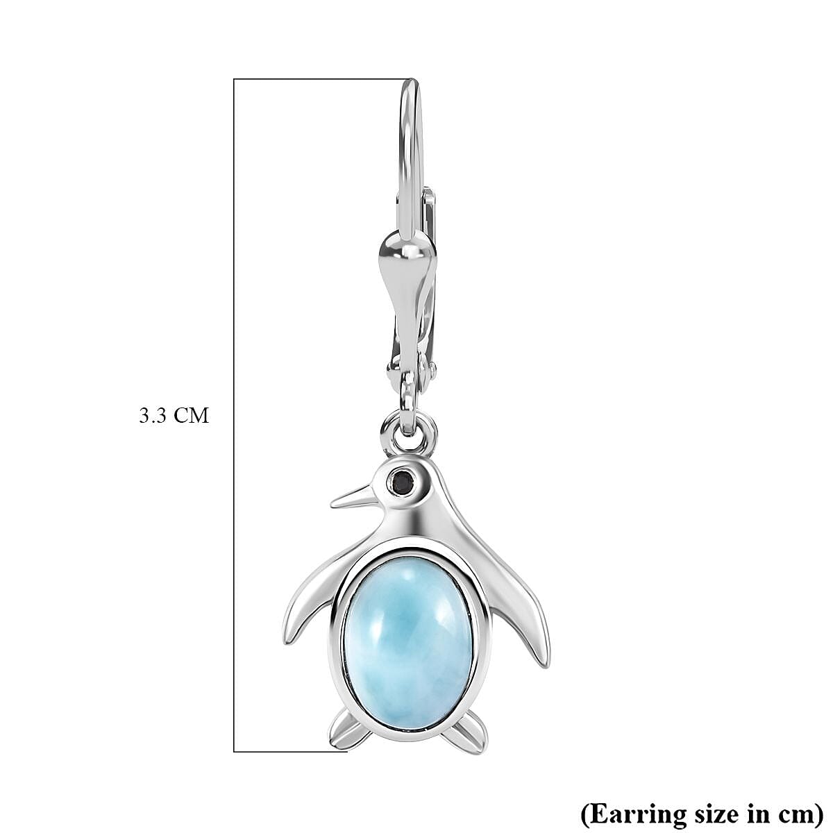 Larimar, Black Spinel Penguin Earrings in Rhodium Overlay Sterling Silver 7829926 7