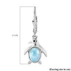 Larimar ,  Black Spinel  Solitaire Lever Back Earring in rhodium Sterling Silver 2.85 ct  3.086  Ct.