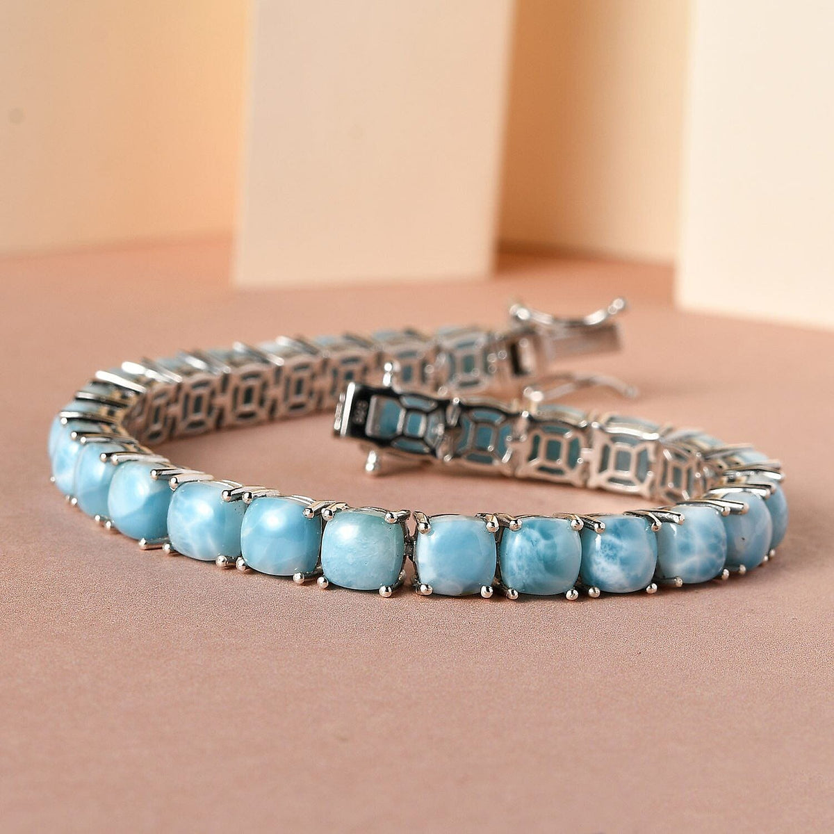 Larimar Tennis Bracelet (Size - 8) in Platinum Overlay Sterling Silver 35.00 Ct, Silver Wt. 13.27 Gms. 7169951 1