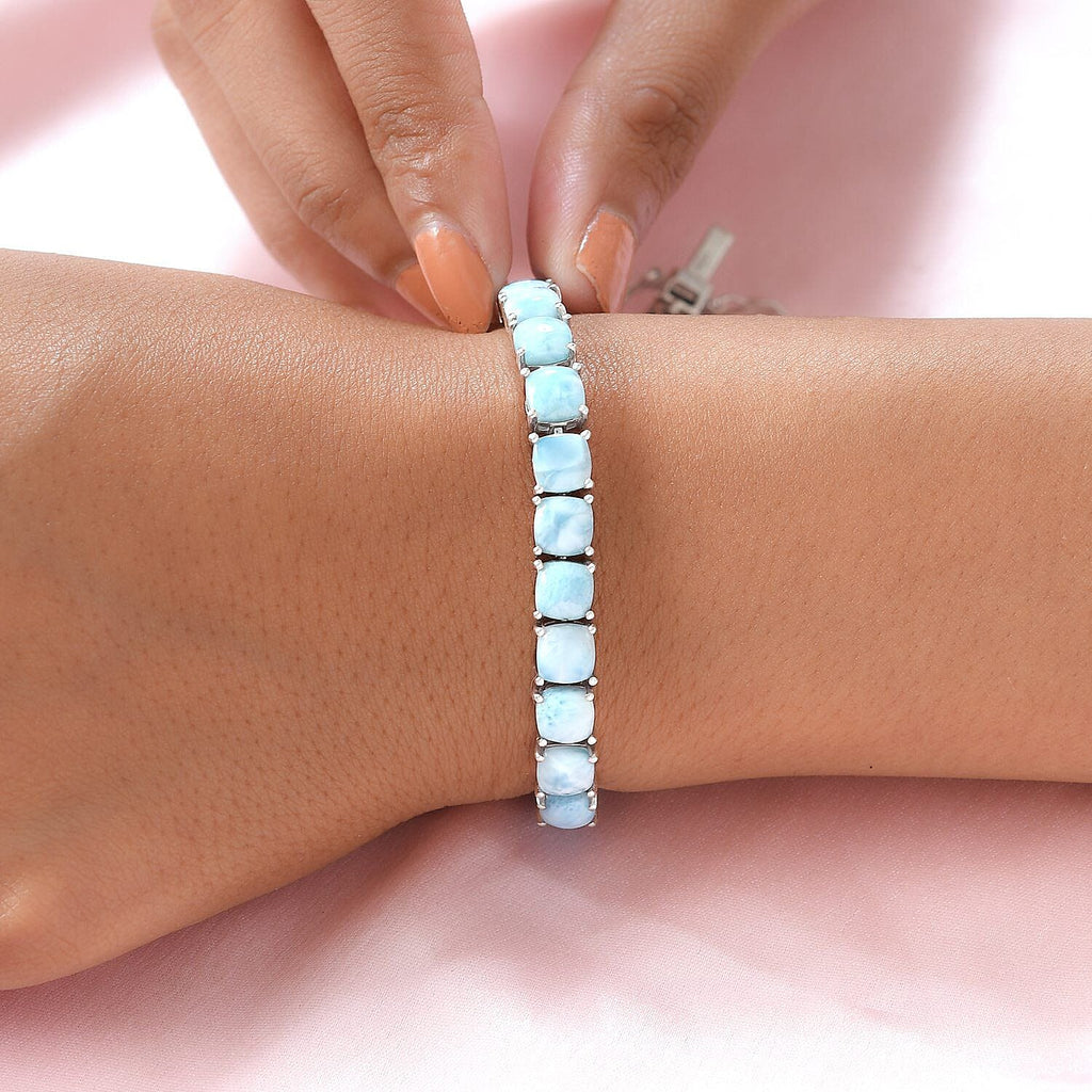 Larimar Tennis Bracelet (Size - 8) in Platinum Overlay Sterling Silver 35.00 Ct, Silver Wt. 13.27 Gms.