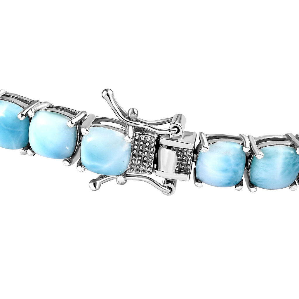 Larimar Tennis Bracelet (Size - 8) in Platinum Overlay Sterling Silver 35.00 Ct, Silver Wt. 13.27 Gms.