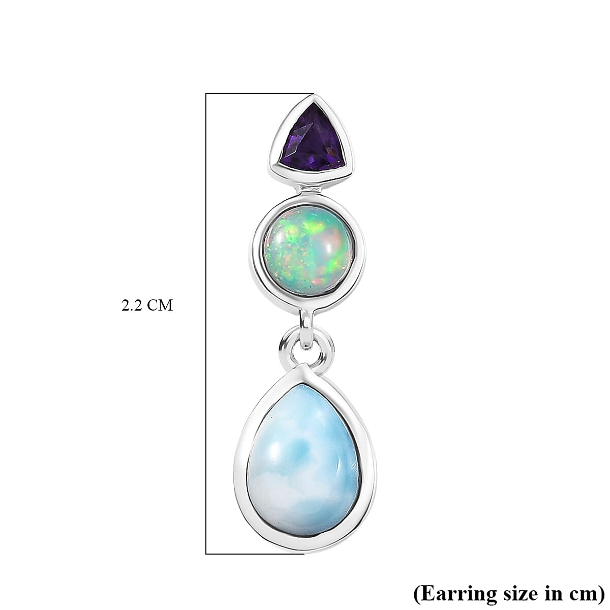 Larimar, Ethiopian Opal &amp; African Amethyst Stud Push Post Ethereal Drops Earring in Rhodium Overlay Sterling Silver 2.31 Ct. 8195026 6