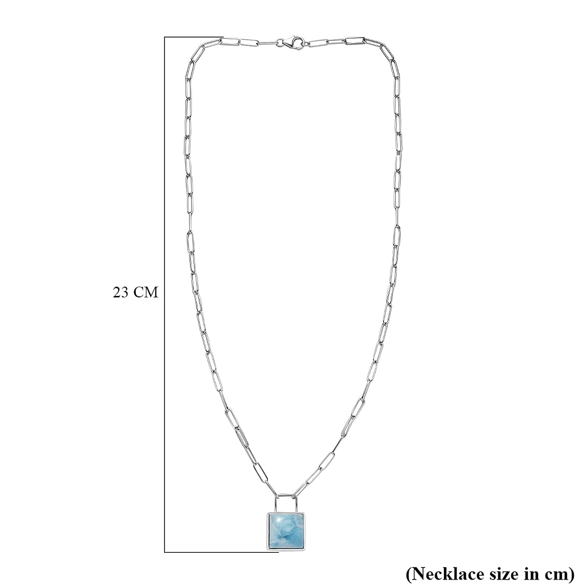 Larimar Solitaire Lock Necklace (Size - 20) in Platinum Overlay Sterling Silver 15.60 Ct, Silver Wt 9.50 Gms 7601182 5