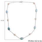 Larimar & Fresh Water Pearl Necklace (Size - 24) with Lobster Clasp in Rhodium Overlay Sterling Silver 90.00 Ct.