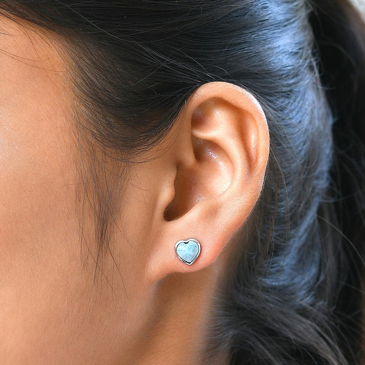 Larimar Heart Stud Earrings (With Push Back) in Platinum Overlay Sterling Silver 2.03 Ct. 7170429 3