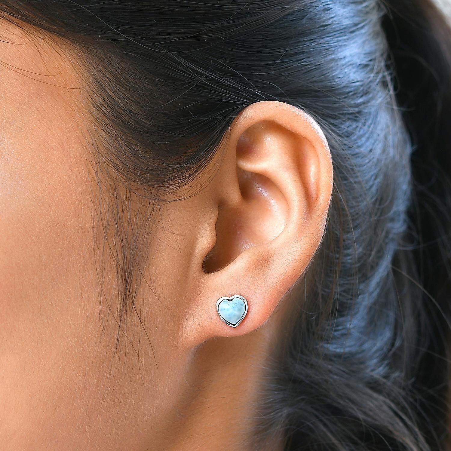 Larimar Heart Stud Earrings (With Push Back) in Platinum Overlay Sterling Silver 2.03 Ct. 7170429 3