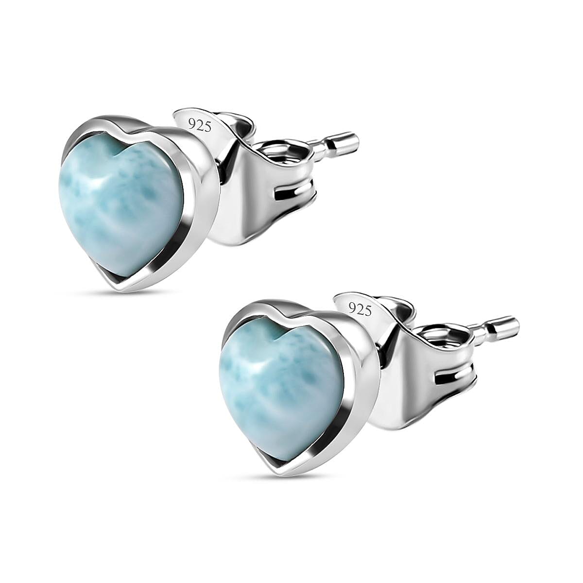 Larimar Heart Stud Earrings (With Push Back) in Platinum Overlay Sterling Silver 2.03 Ct. 7170429 4
