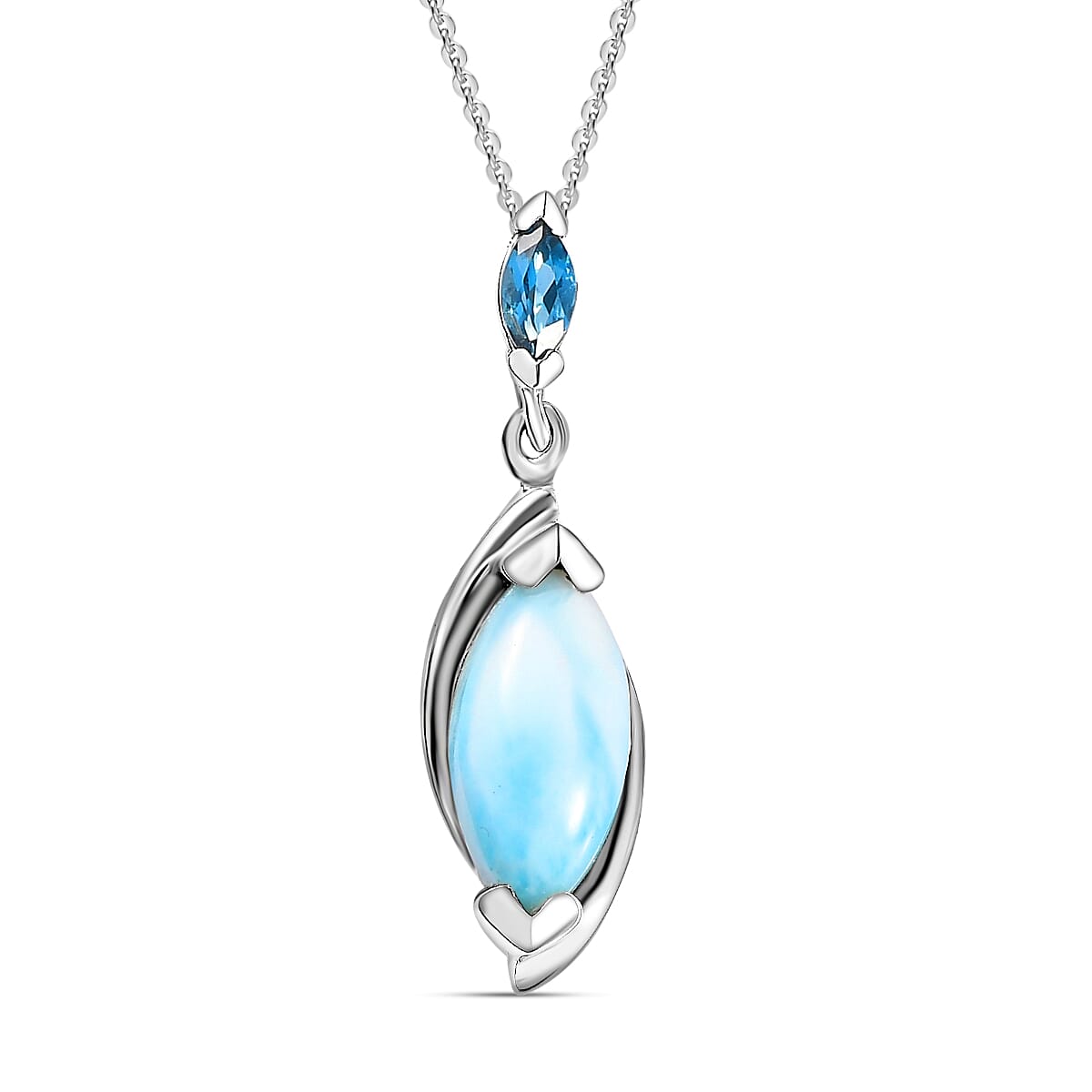 Larimar &amp; London Blue Topaz Pendant with Chain (Size 20) in Platinum Overlay Sterling Silver 2.75 Ct. 4250585 0