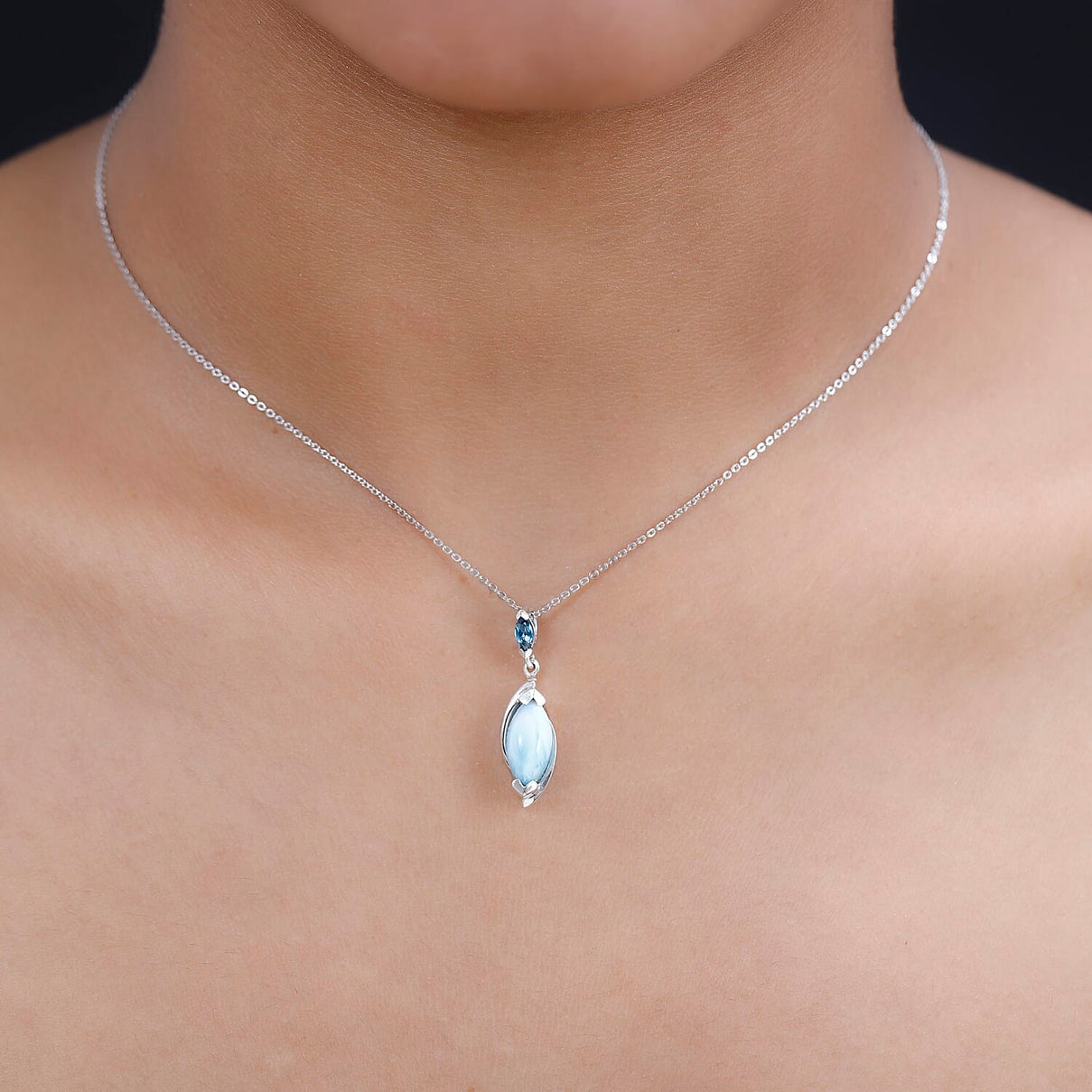 Larimar &amp; London Blue Topaz Pendant with Chain (Size 20) in Platinum Overlay Sterling Silver 2.75 Ct. 4250585 2