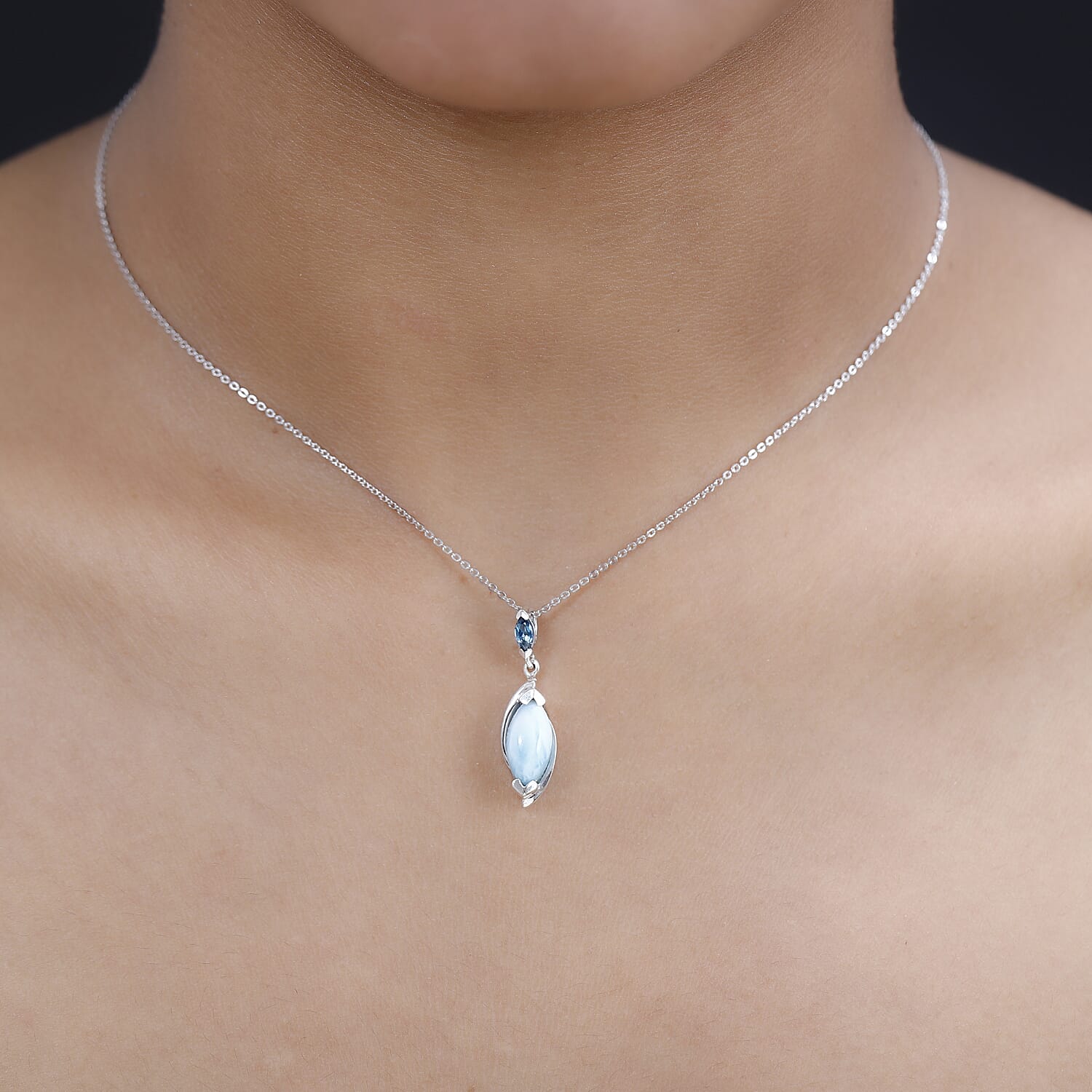 Larimar &amp; London Blue Topaz Pendant with Chain (Size 20) in Platinum Overlay Sterling Silver 2.75 Ct. 4250585 2