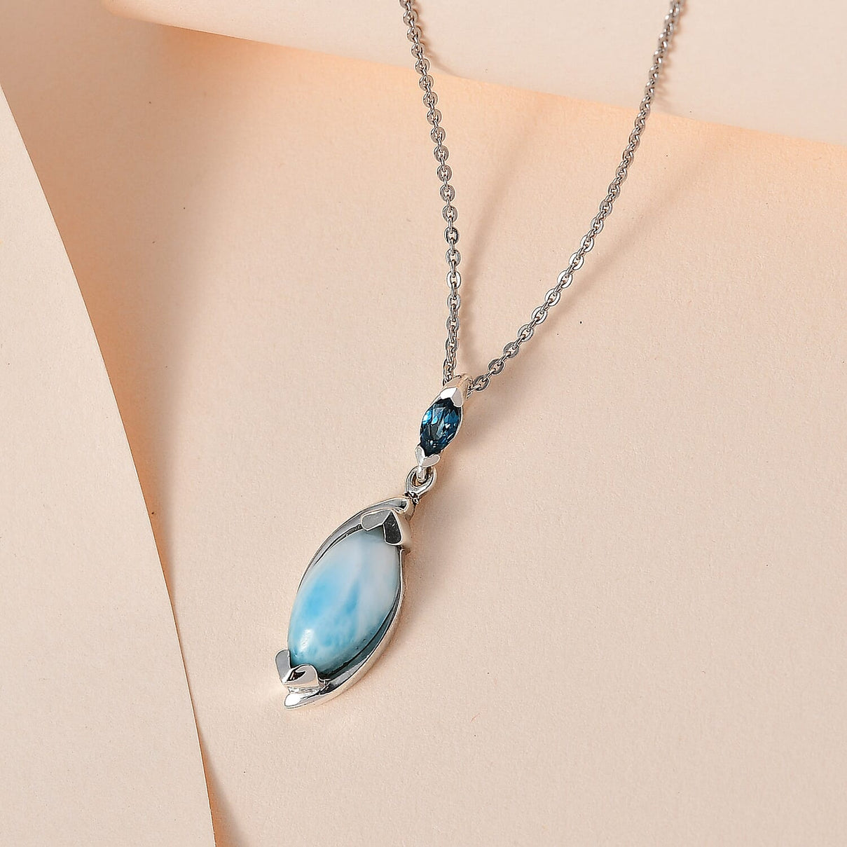 Larimar &amp; London Blue Topaz Pendant with Chain (Size 20) in Platinum Overlay Sterling Silver 2.75 Ct. 4250585 3