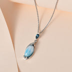 Larimar & London Blue Topaz Pendant with Chain (Size 20) in Platinum Overlay Sterling Silver 2.75 Ct.