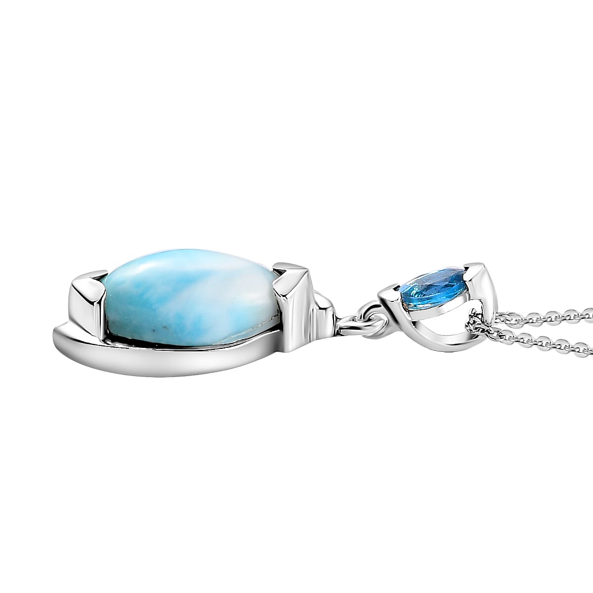Larimar &amp; London Blue Topaz Pendant with Chain (Size 20) in Platinum Overlay Sterling Silver 2.75 Ct. 4250585 4