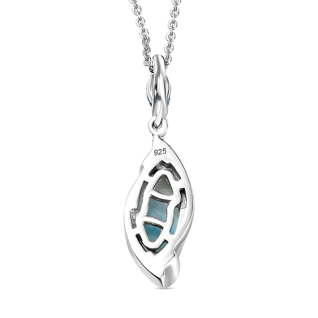 Larimar & London Blue Topaz Pendant with Chain (Size 20) in Platinum Overlay Sterling Silver 2.75 Ct.