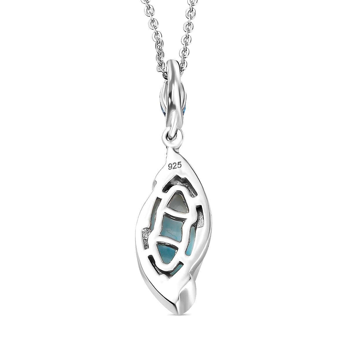 Larimar &amp; London Blue Topaz Pendant with Chain (Size 20) in Platinum Overlay Sterling Silver 2.75 Ct. 4250585 5