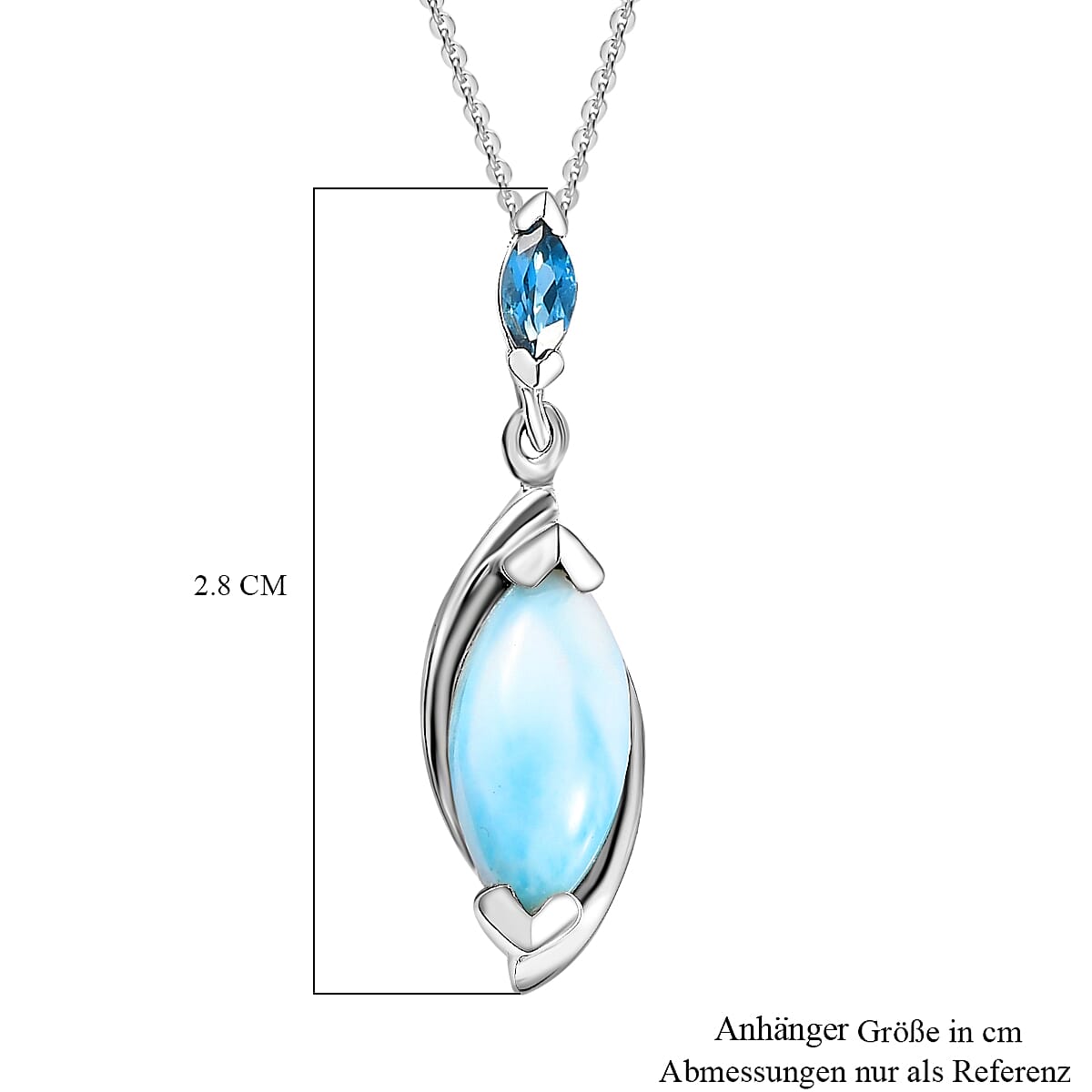 Larimar &amp; London Blue Topaz Pendant with Chain (Size 20) in Platinum Overlay Sterling Silver 2.75 Ct. 4250585 7