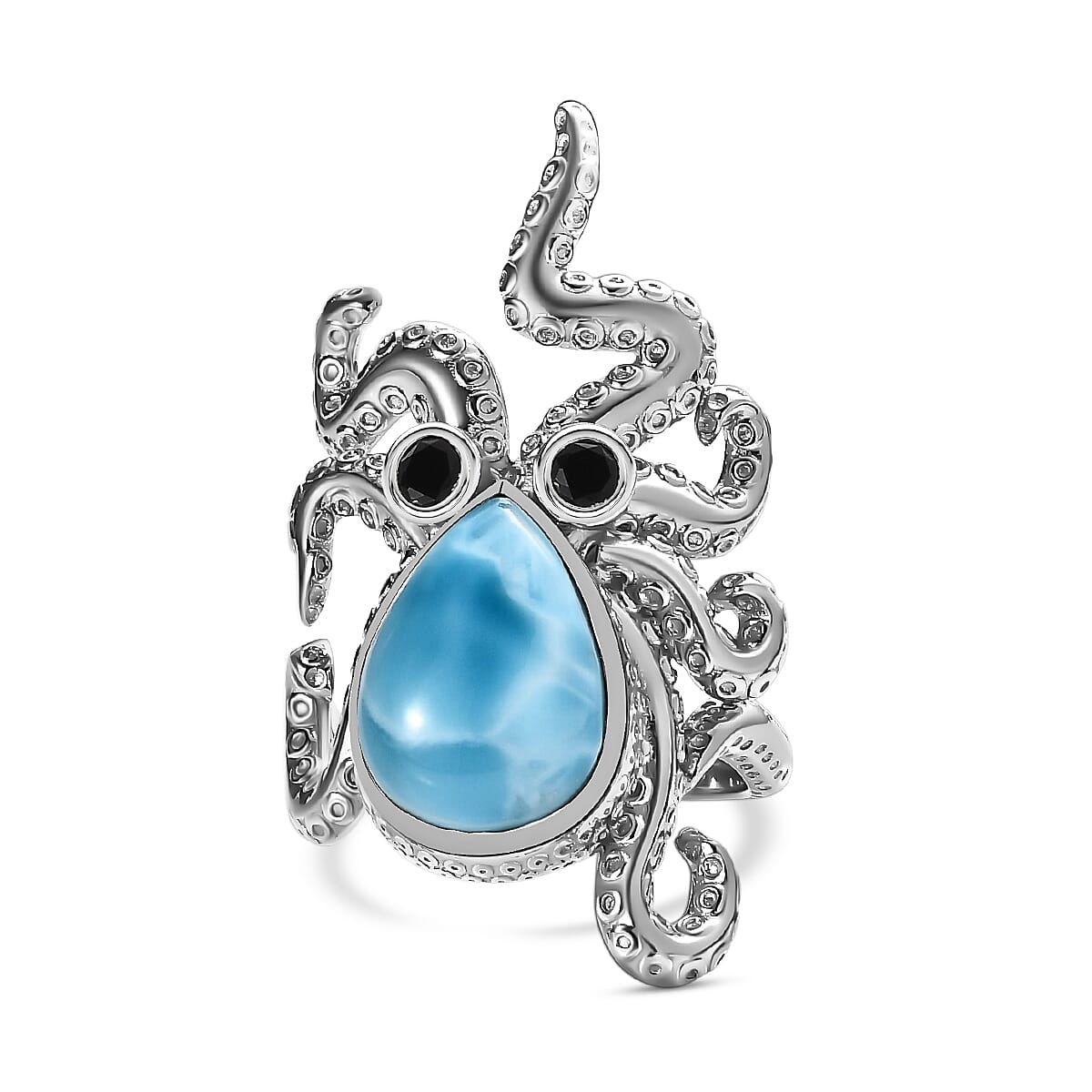 GP Collection Larimar and Multi Gemstone Ring in Platinum Overlay Sterling Silver 7.26 Ct, Silver Wt. 8 Gms 7548157 0