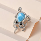 GP Sea Life Collection - Larimar & Boi Ploi Black Spinel Ring in Platinum Overlay Sterling Silver 6.84 Ct