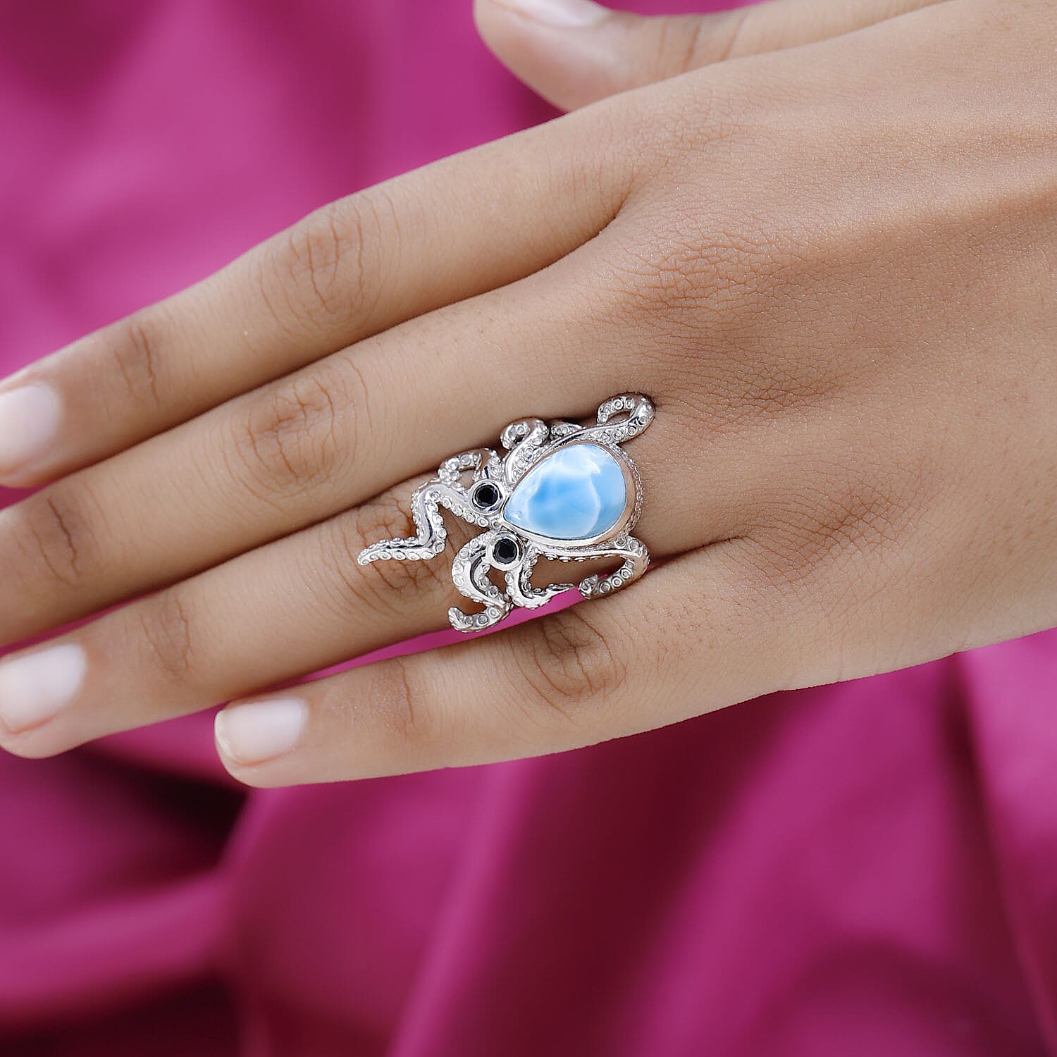 GP Collection Larimar and Multi Gemstone Ring in Platinum Overlay Sterling Silver 7.26 Ct, Silver Wt. 8 Gms 7548157 3