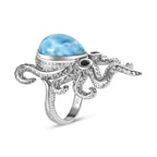 GP Sea Life Collection - Larimar & Boi Ploi Black Spinel Ring in Platinum Overlay Sterling Silver 6.84 Ct
