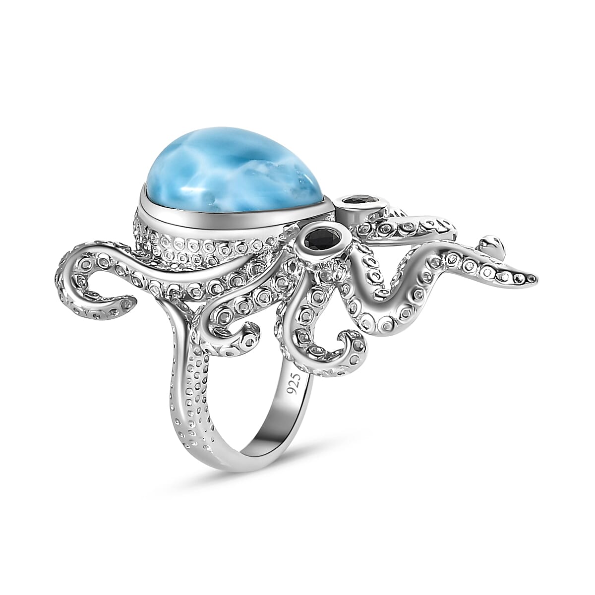 GP Collection Larimar and Multi Gemstone Ring in Platinum Overlay Sterling Silver 7.26 Ct, Silver Wt. 8 Gms 7548157 4