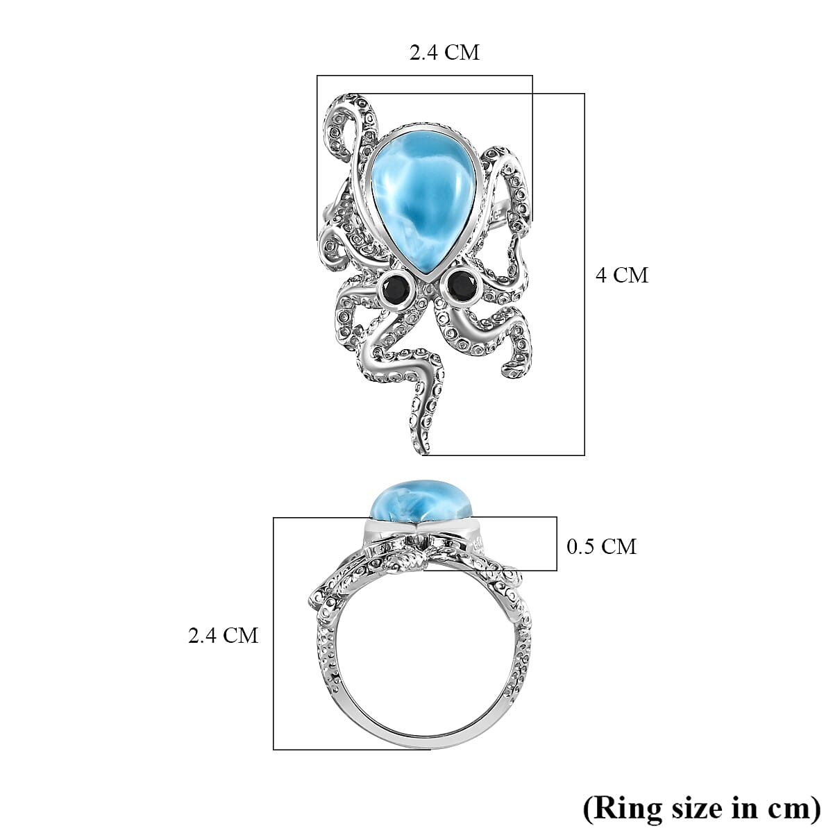 GP Collection Larimar and Multi Gemstone Ring in Platinum Overlay Sterling Silver 7.26 Ct, Silver Wt. 8 Gms 7548157 6