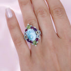 Larimar & Multi Gemstone Ring in Platinum Overlay Sterling Silver 10.80 Ct.