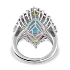 Larimar & Multi Gemstone Ring in Platinum Overlay Sterling Silver 10.80 Ct.