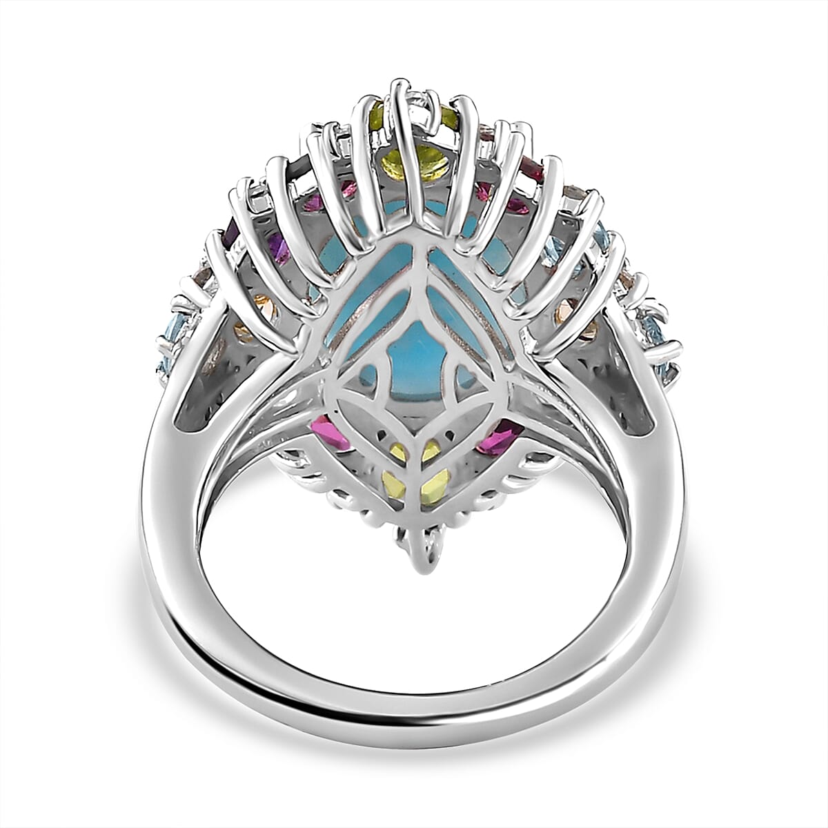 Larimar &amp; Multi Gemstone Ring in Platinum Overlay Sterling Silver 10.80 Ct. 7714543 4