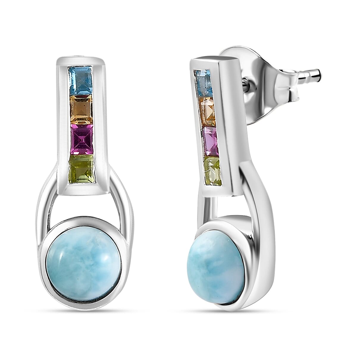 Larimar and Multi gemstone Earrings in Platinum Overlay Sterling Silver 2.00 Ct 7713171 0