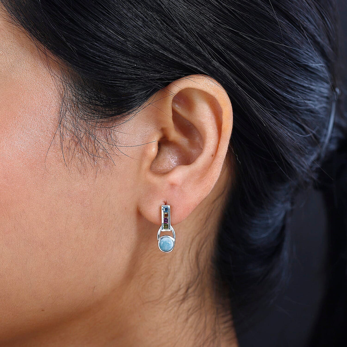 Larimar and Multi gemstone Earrings in Platinum Overlay Sterling Silver 2.00 Ct 7713171 3