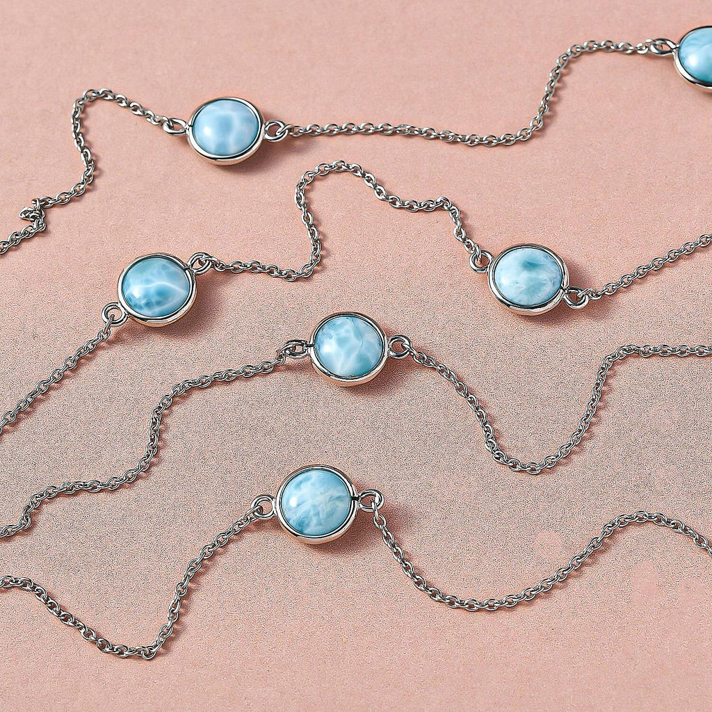 Larimar Necklace (Size - 30) in Platinum Overlay Sterling Silver 23.65 Ct.