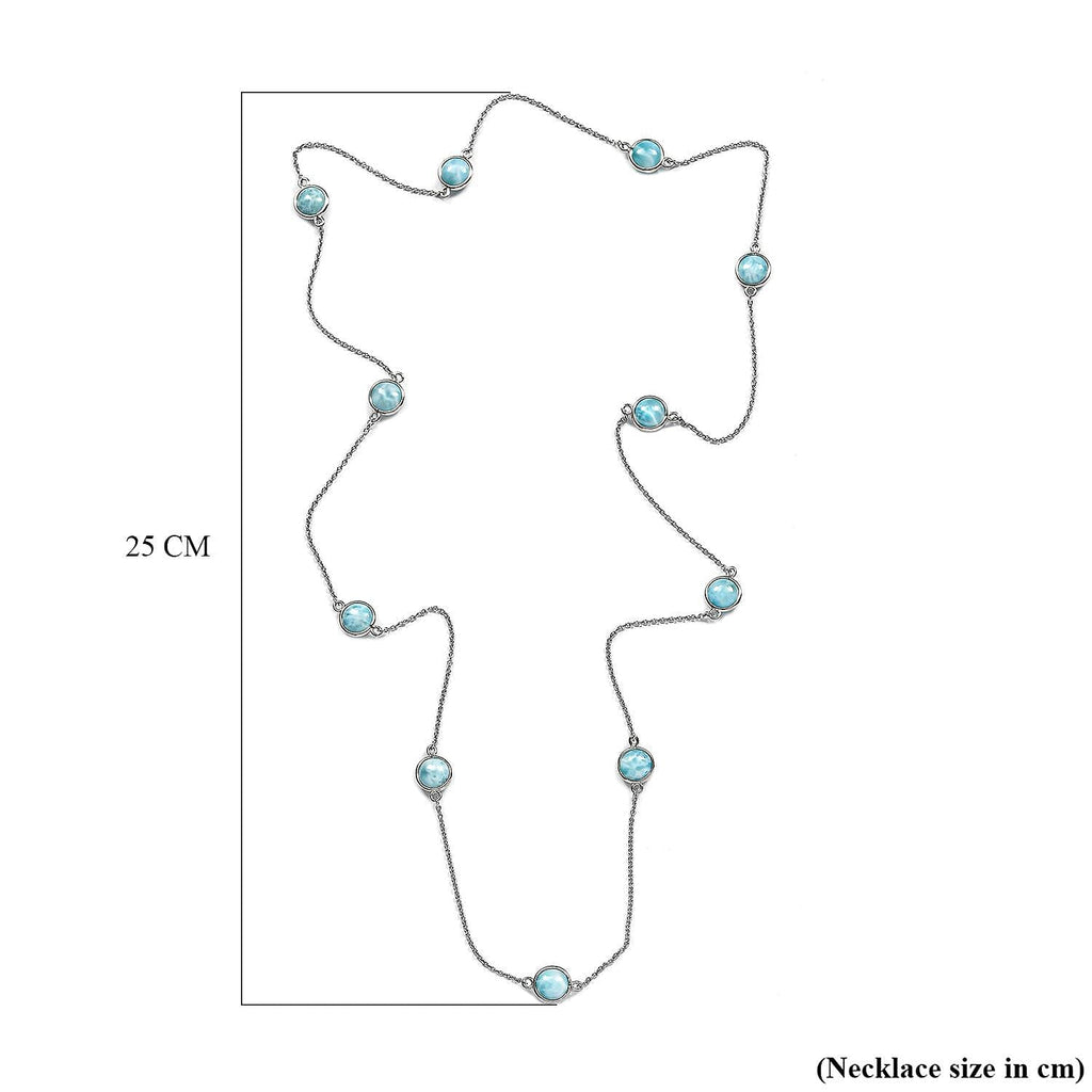 Larimar Necklace (Size - 30) in Platinum Overlay Sterling Silver 23.65 Ct.