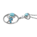 Larimar, Neon Apatite & Natural Zircon Pendant with Chain (Size 20) in Platinum Overlay Sterling Silver 1.23 Ct.