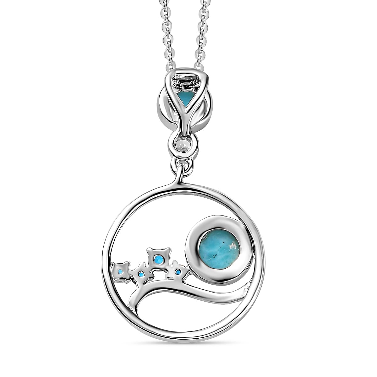 Larimar, Neon Apatite &amp; Natural Zircon Pendant with Chain (Size 20) in Platinum Overlay Sterling Silver 1.23 Ct. 4249362 5