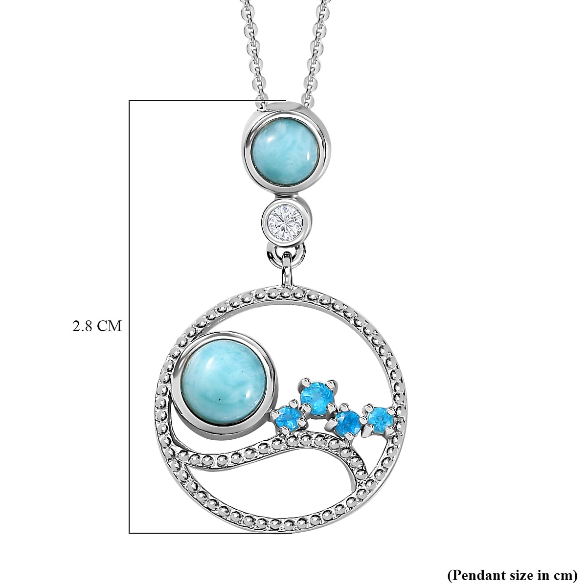 Larimar, Neon Apatite &amp; Natural Zircon Pendant with Chain (Size 20) in Platinum Overlay Sterling Silver 1.23 Ct. 4249362 7