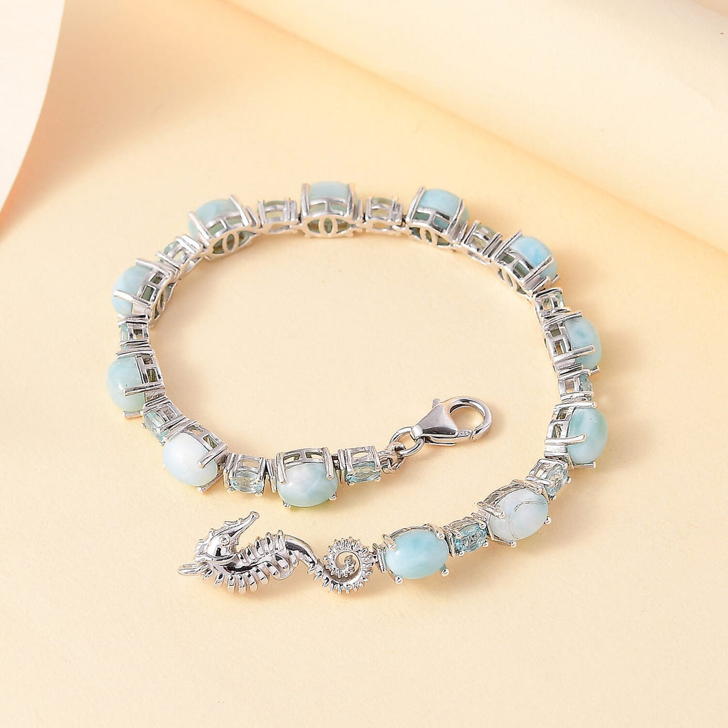 Larimar &  Paraiba Apatite  Bracelet (Size - 7) in Rhodium Plated Sterling Silver , Silver Wt. 11.5 Gms,  15.314 Ct.