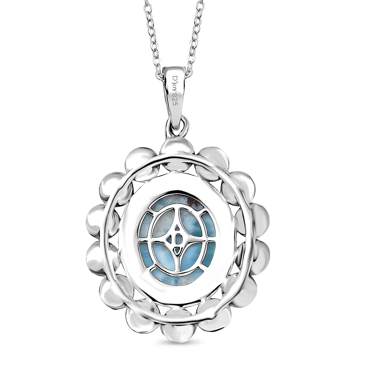 D'joy Larimar &amp; Pearl Whispers of the Deep Pendant with Chain (Size 20) in Rhodium Overlay Sterling Silver 10.68 Ct. 4398493 4