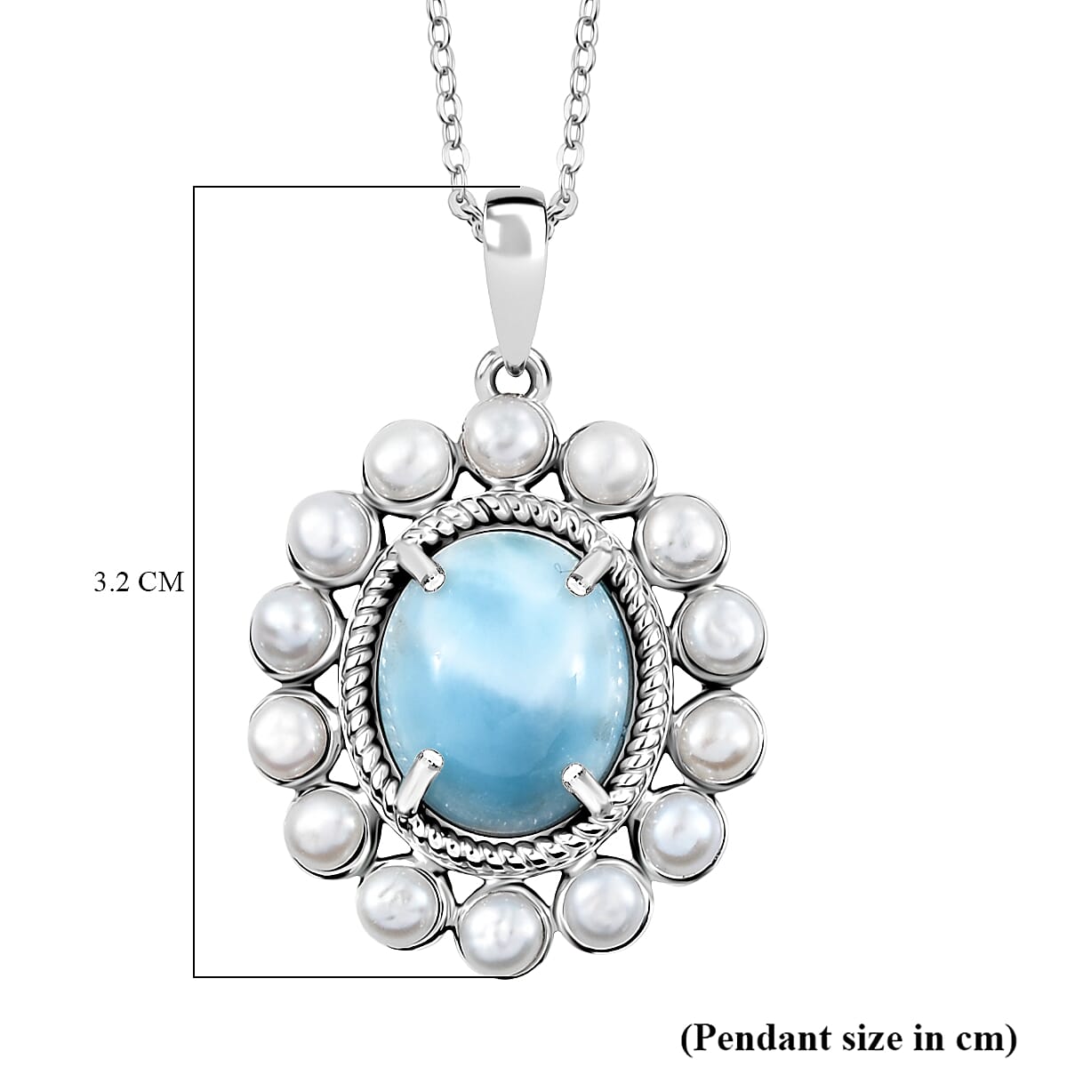 D'joy Larimar &amp; Pearl Whispers of the Deep Pendant with Chain (Size 20) in Rhodium Overlay Sterling Silver 10.68 Ct. 4398493 5