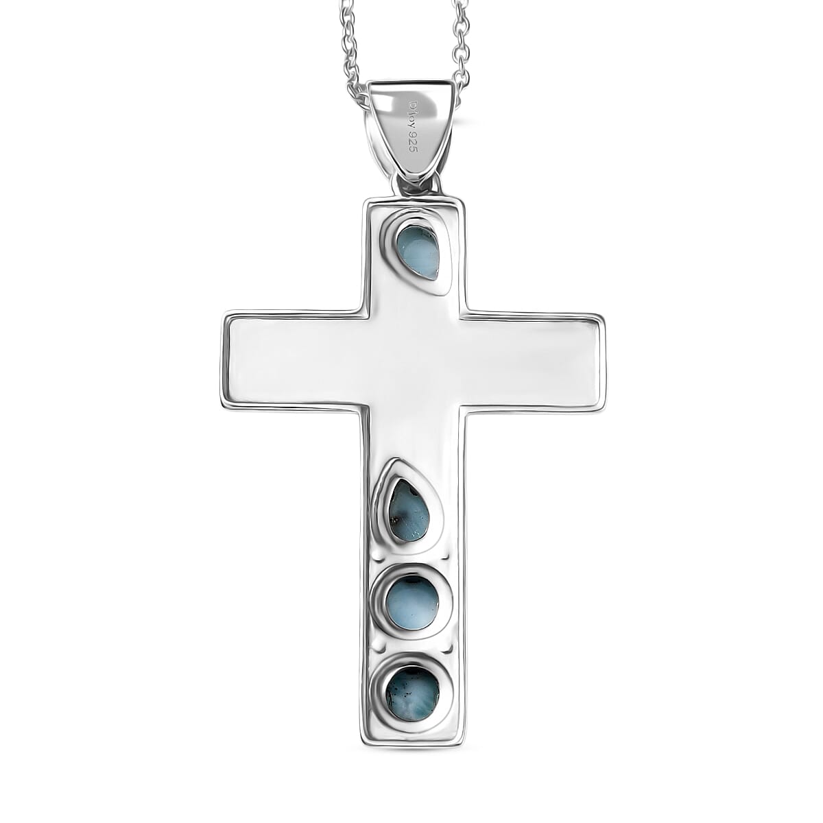D'Joy  Larimar Cross Pendant with Cable Chain (Size 20) in Black Oxidised Sterling Silver 2.24 Ct. 4425772 5