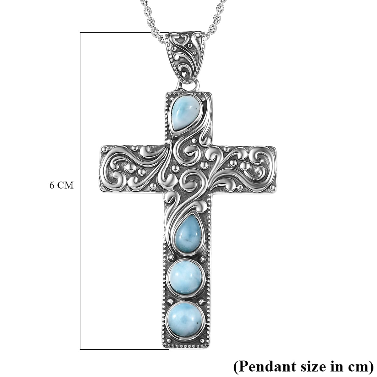 D'Joy  Larimar Cross Pendant with Cable Chain (Size 20) in Black Oxidised Sterling Silver 2.24 Ct. 4425772 6