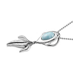 Larimar Solitaire Fish Pendant with Chain (Size 20) in Platinum Overlay Sterling Silver 2.15 Ct.