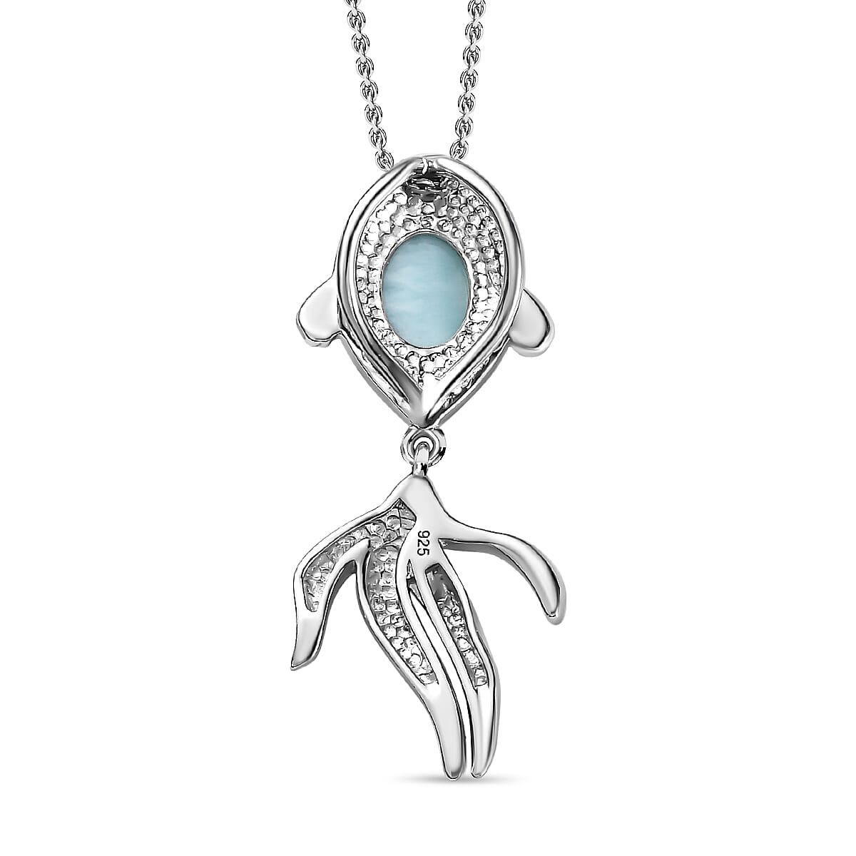 Larimar Solitaire Fish Pendant with Chain (Size 20) in Platinum Overlay Sterling Silver 2.15 Ct. 4198173 5