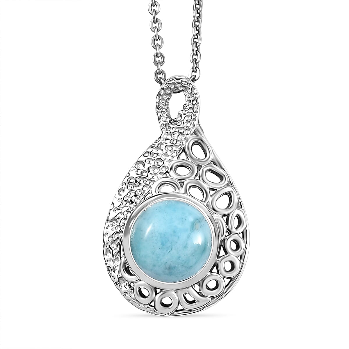 Larimar Water Ripple Pendant with Chain (Size 20) in Rhodium Overlay Sterling Silver 1.72 Ct. 4398433 0