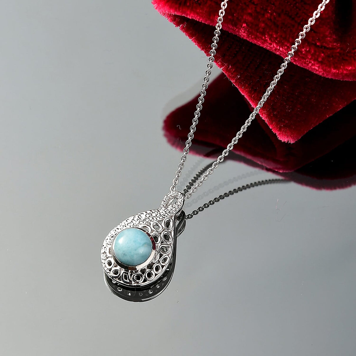 Larimar Water Ripple Pendant with Chain (Size 20) in Rhodium Overlay Sterling Silver 1.72 Ct. 4398433 3