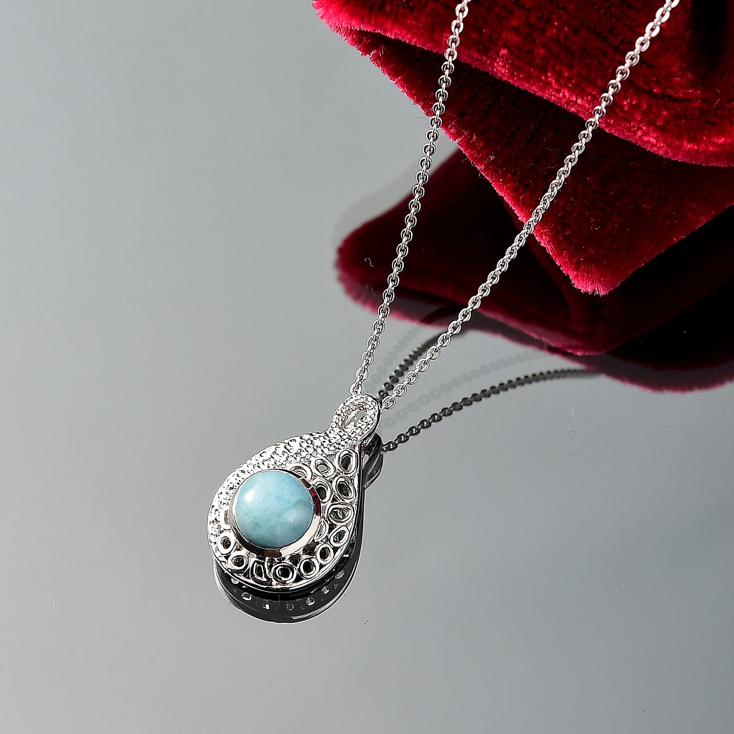 Larimar Water Ripple Pendant with Chain (Size 20) in Rhodium Overlay Sterling Silver 1.72 Ct. 4398433 3